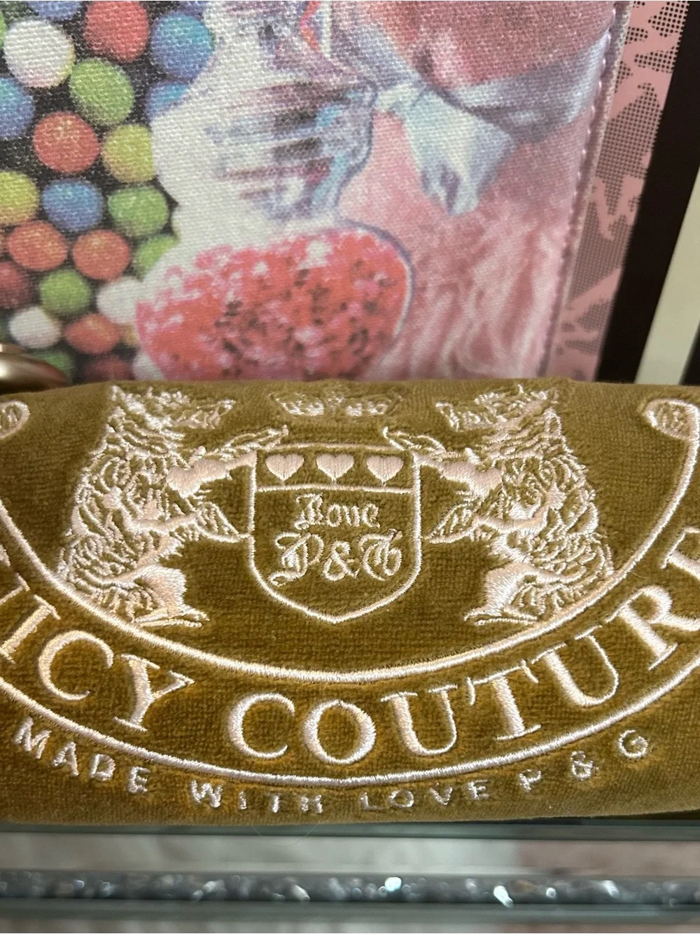 Y2K Vintage 2004 Juicy Couture Olive Green Velour Pink Leather Barrel Bag